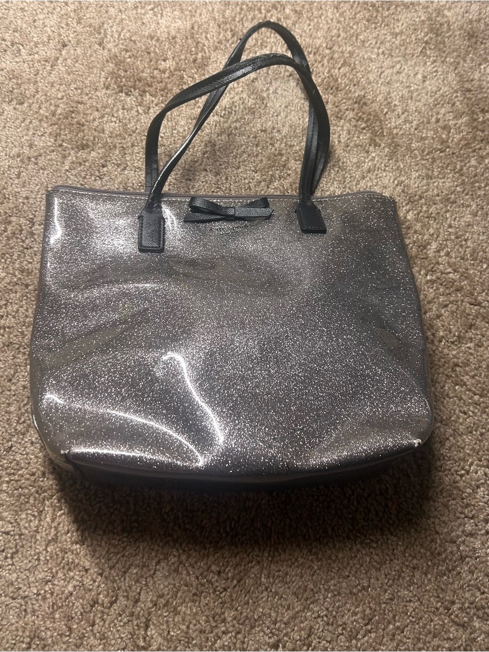 Kate Spade Sparkle Bow Tote Bag in Silver glitter tote